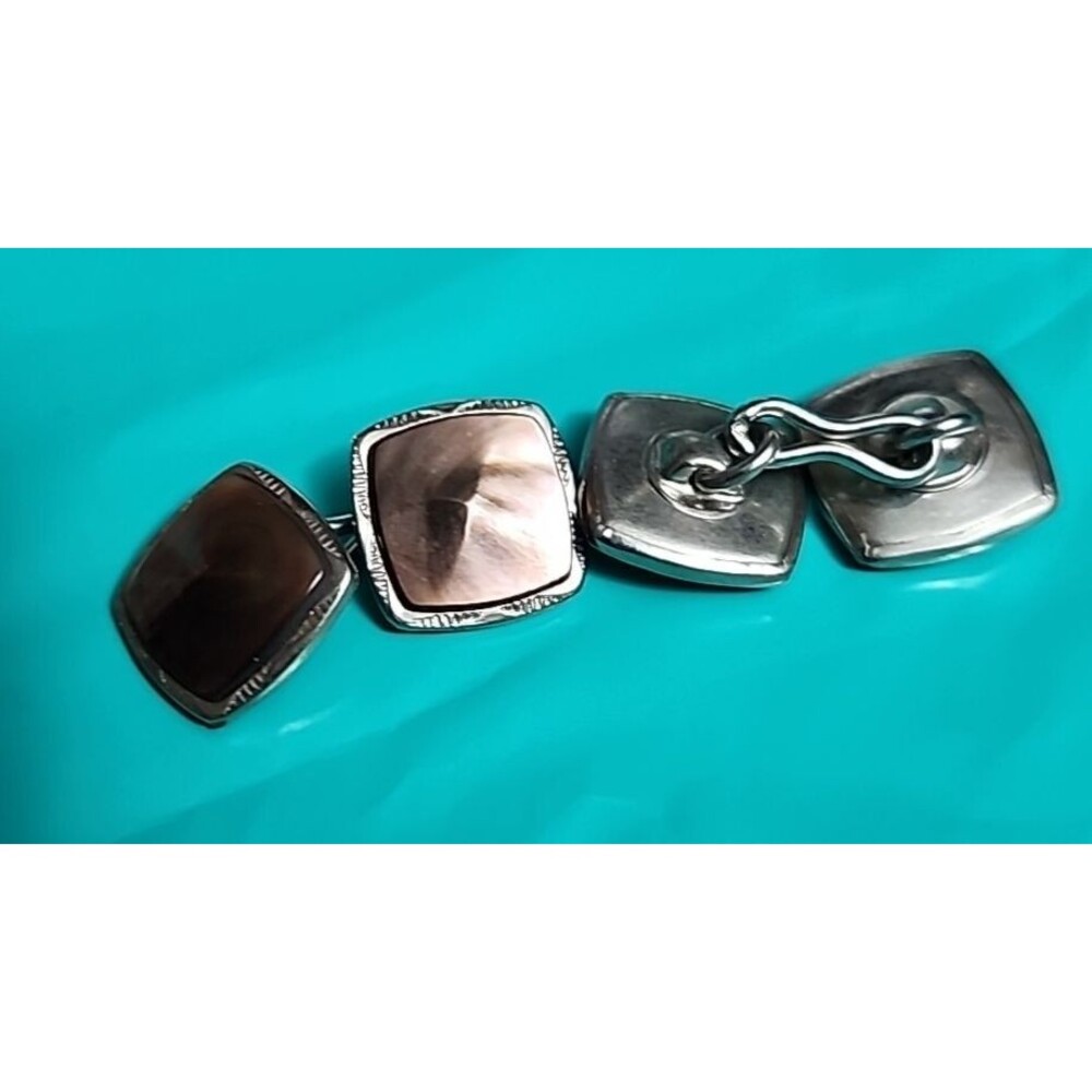 Vintage Mid Century Two-Tone Cufflinks Silver Copper Square Panel Mens Jewelry